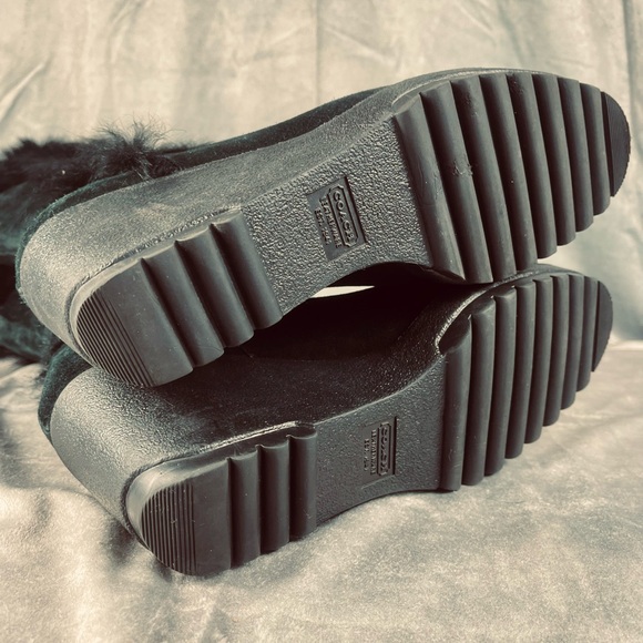 Coach Black Suede Wedge Boots Rabbit Fur Trim Size 11 Sharma Made in Italy🇮🇹 - Picture 7 of 17
